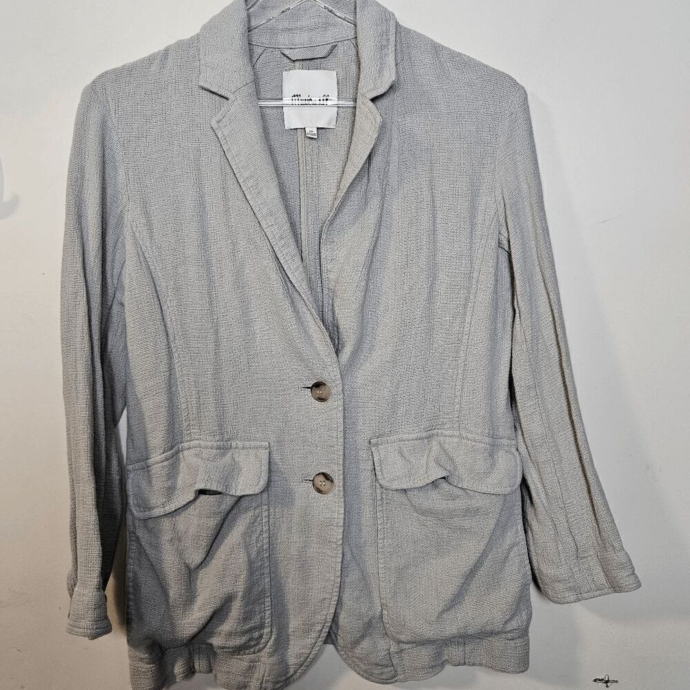 Madewell Linen Style NF481 Breezewoven Larsen 2 Button Blazer Jacket Womens Gray
